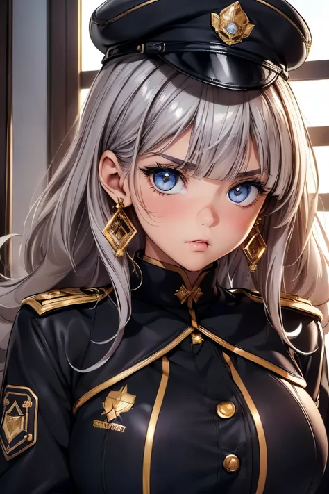 Photoshoot , (( one girl)), ((baby face:1.4)), ((cute:1.4)),
break
(( Black Leather Military Uniform:1.2)) + (Class seal) + (golden epaulettes ) + ( golden decoration) + Cape + Long Sleeve + (( Luxurious Gold Embroidered All Over :1.4)), (Military h...