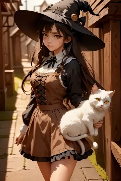 anime girl in a witch hat holding a white cat, black - haired mage, flirty anime witch casting magic, anime girl with cat ears, witch girl, classical witch, guweiz on pixiv artstation, portrait of a young witch girl, very beautiful anime cat girl, beautifu...