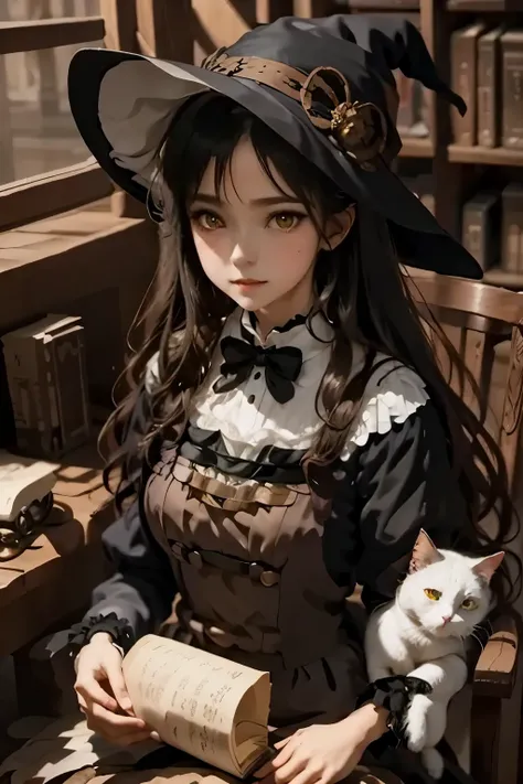 anime girl in a witch hat holding a white cat, black - haired mage, flirty anime witch casting magic, anime girl with cat ears, witch girl, classical witch, guweiz on pixiv artstation, portrait of a young witch girl, very beautiful anime cat girl, beautifu...
