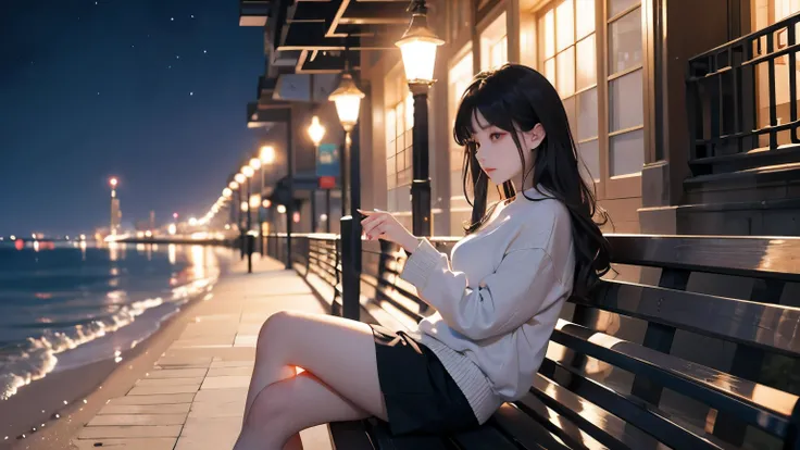 She is sitting on a park bench on the seashore at night I'm touching the ring on the ring finger of my left hand as if spinning it with the index finger and thumb of my right hand