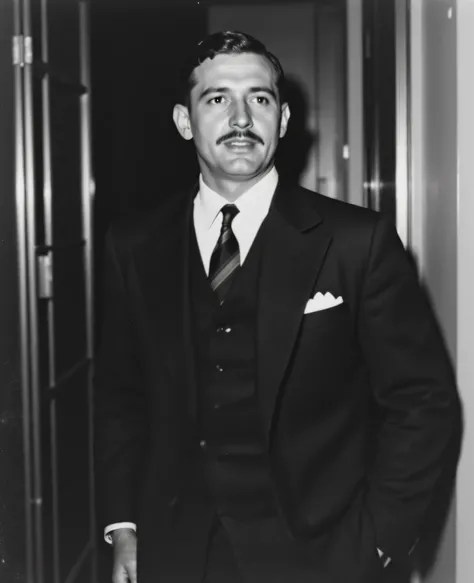 Seems like, he's from the 20s, retro, black and white