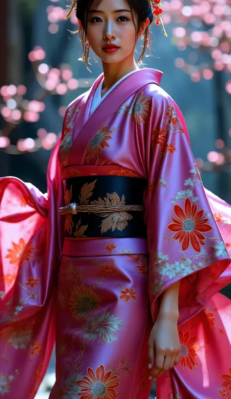 Full Body Map、Japanese formal attire、A woman wearing a beautiful kimono holding an umbrella、Super Detail、complicated、bright color、fantastic、Mysterious、 cinematic lighting 、soft focus、masterpiece、8K、high resolution、bright color、Photorealistic、Goddess of Che...