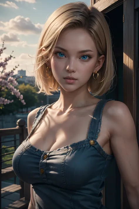 No.18,show up per body {x} Dragon Ball Z,Dragon Ball Super,One-length hair,beautiful white blond hair,shortcuts, beautiful blue eyes ,PINK LIPS,white skin,cool expression,black sleeveless,blue jeans per boy,Ultra HD,super quality,masterpiece,dslr,Photoreal...