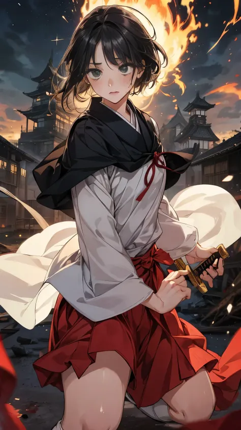 ((best quality)),(Girl in a sailor suit holding a Japanese sword with her right hand),(Red Belly Shorthair),(The girl in a sailor suit covered in blood),Girl in sailor uniform holding a Japanese sword, Slim,Petite,Small chest,Xiaoyan,Rin々expression,big eye...