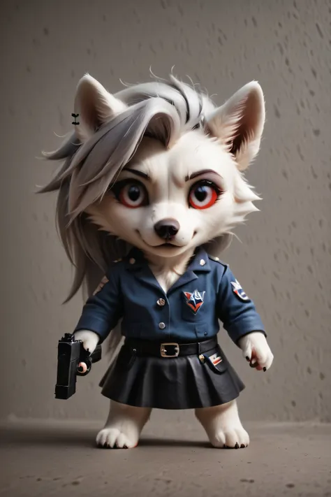 Loona furry holding a gun, standing, Dressed in a special forces uniform, ground, cute, detailed face, intricate fur texture, realistic lighting, cinematic composition, muted color palette, dramatic shadows, photorealistic, 8k, highly detailed, masterpiece...