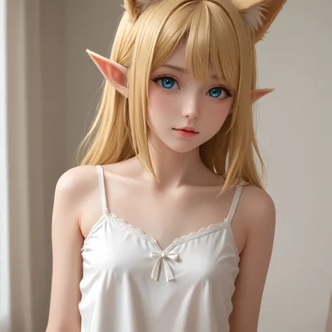 Real Live Action、Elf Girl With Very Small Blonde Fox Ears、Right Blonde Fox Ears Are Cute Folded Front、Clear White Camisole Underwear
