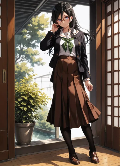  ((inspired by Asuka Tanaka:1.2)),(inspired by Kyoto Animation Style),(masterpiece, best quality),beautiful, beautiful-woman, ((detailed face)).(full body:1.3).,
  ((black hair)), glasses, blue eyes, long hair, over-rim eye-wear,cowboy shot, semi-rimless e...
