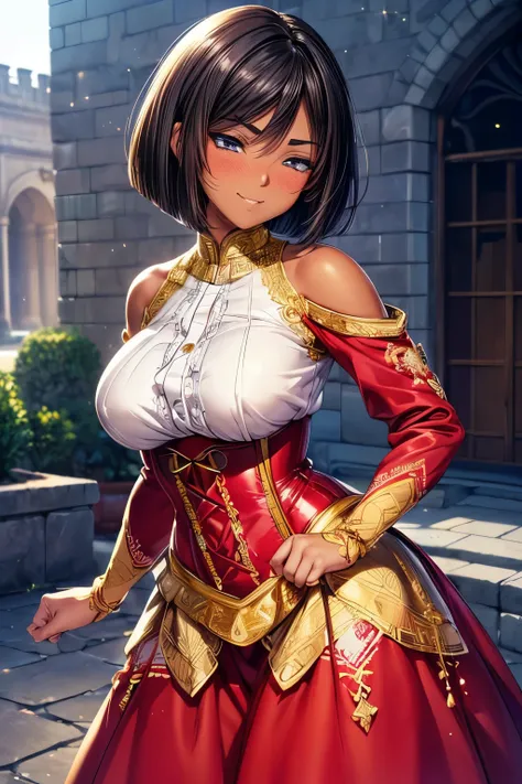 1girl, Baby face:1.5, cute:1.5, petite:1.5,
break
((dark skin:1.6)),
((Gorgeous Rococo Red Princess Long Dress:1.2) : (ta Fashion) + (elegant) + (Large Full Length Hoop Skirt:1.4) + High Neck + long sleeve + wide sleeve + ((Luxurious Gold Embroidery Al...
