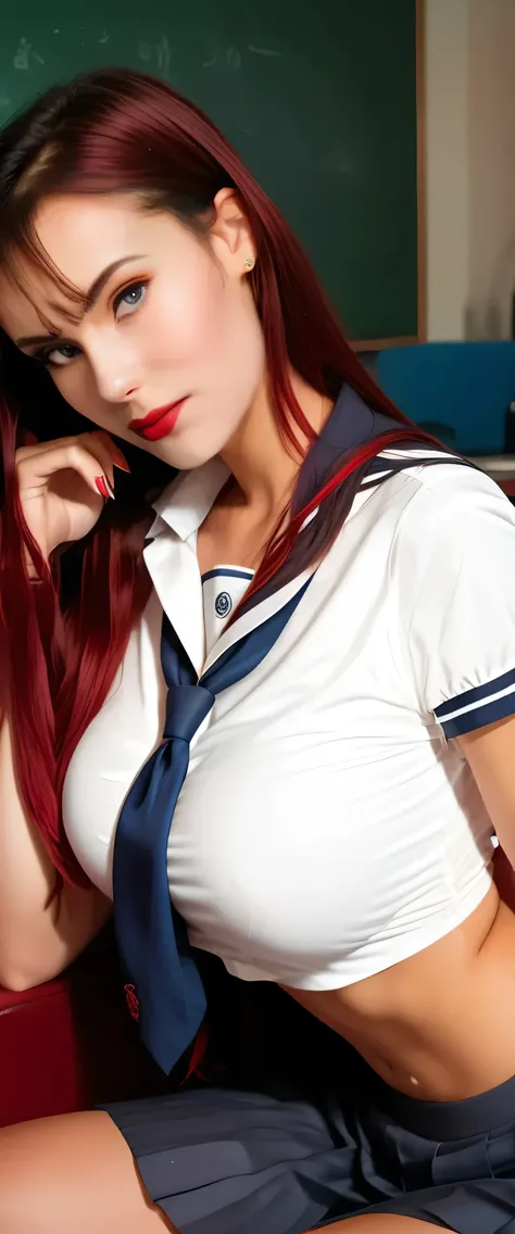 red lips,busty 18yo girl in sexy school uniform,anatomically_correct,rating_questionable