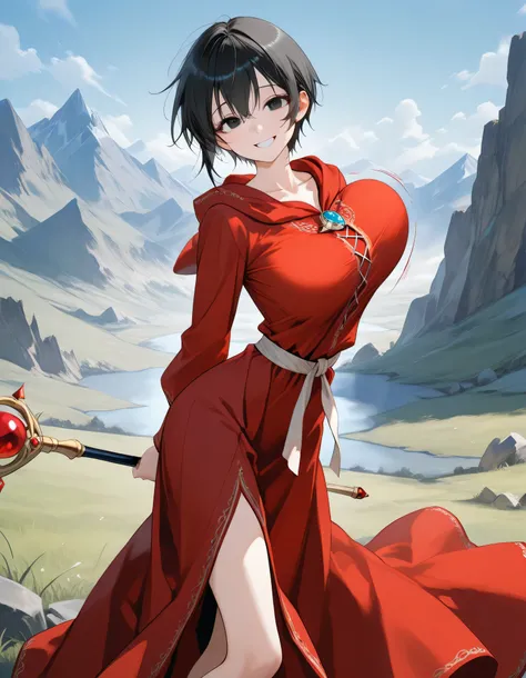 score_9, longlegs_v0.22_pony, BREAK, solo, 1 skinny girl standing, pythoness, baby face, black eyes, black short hair, BREAK, (bursting large breasts), (too short torso), (too short waist), too narrow waist, skinny legs, BREAK, smile for viewer, arched bac...