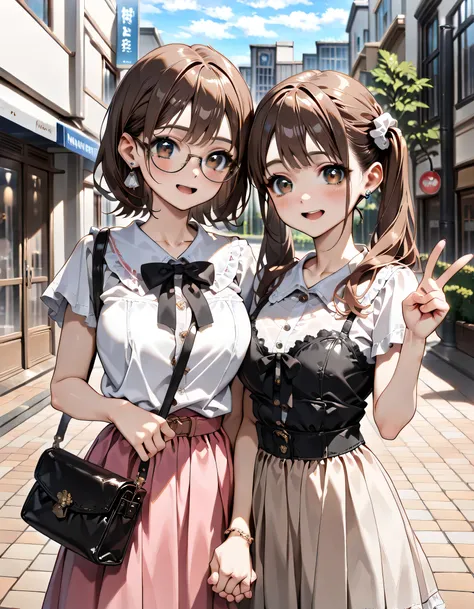 (score_9, score_8_up, score_7_up), source_anime, absurd_res, white, blue, black, (2girls), super fine illustration, an extremely delicate and beautiful, best quality, masterpiece, 8K, (upper body:1.3), Marika, Sena, back to back pose, silver hair, black ha...