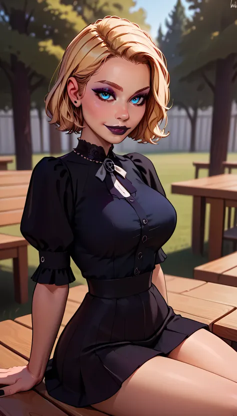 ((anime style:1.1, cartoon style:1.35, graphic novel style:1.15)), Enis Sinclair, Emma myersenis sinclair, detailed portrait of enis sinclair,Blue eyes, (young girl with short blonde hair), friendly expression, school background, ultra-detailed,8k,shallow ...