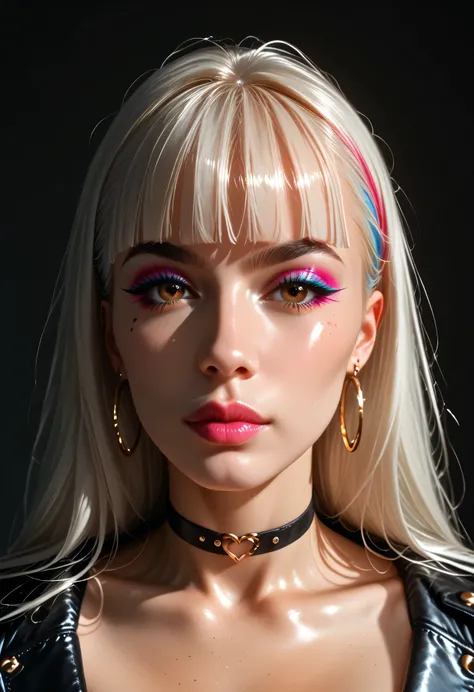 hyper-realistic detail, 8K resolution, ultra-sharp focus, dramatic shadows, cinematic lighting, high fashion aesthetic, dark background, glittering skin, platinum blonde hair, highly cinematic, ethereal glow, 8K, depth of field, focused subject, dynamic an...