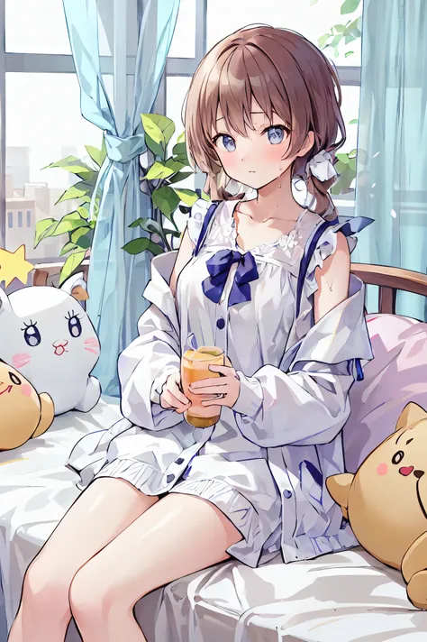 ( table top in bed)( high resolution )couple in their 20's, female1名、female向けロマンス、 Sparkling atmosphere 、Glossy appearance、 devours each other however they like、interview、 sweaty、maleがfemaleの胸や体を触る、femaleがmaleにキスをする、make、female( medium brown hair 、 A...