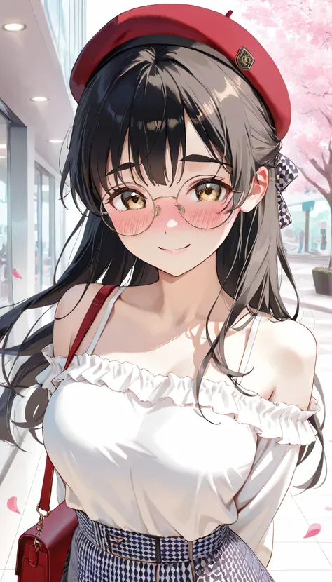 (score_9, score_8_up, score_7_up), source_Anime, absurd_res, white, purple, black, 1girl, solo, upper body, super fine illustration, an extremely delicate and beautiful, best quality, masterpiece, 8K, spring setting, shoppingmall, gentle breeze, sunlight, ...