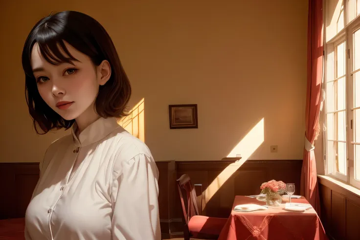 381 (20 year old woman),(short hair),(gentle smile),(high quality photos),( cinematic pictures playing on the lawn ),(colorful),(luxurious room),((contrast between light and shade))