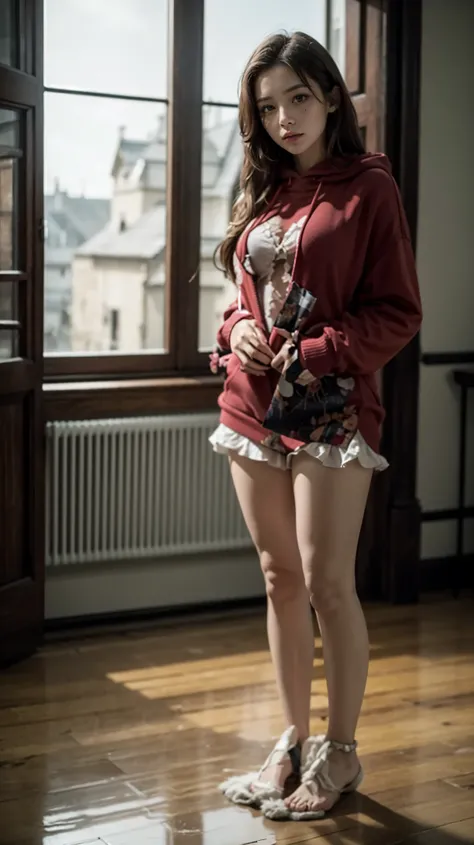 garota,  red hoodie , pretty eyes, long hair, boa postura, Perfect Anatomy, Sensual, soft sweater with collar, maquiagem, total height, mini saia, near the window,  assistir, Beautiful room,  cortinas ,  passion , Candlelight in the bedroom, Harmonious lig...