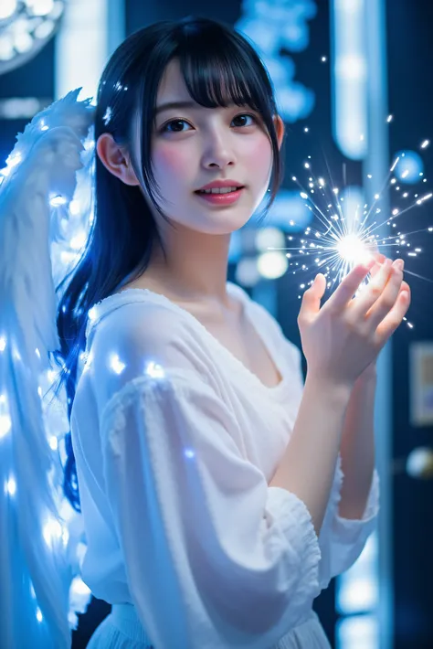 Angel&#39;s Smile　intense flash　ecstatic expression　blue firefly ponytail