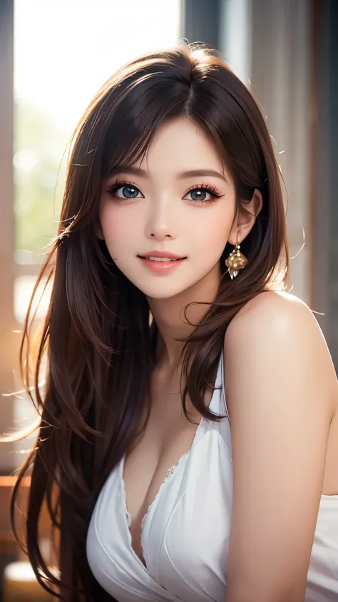 (Best quality, ultra detailed, Photorealistic:1.37), long legs, bright and rich colors, studio lighting, playful facial expression, stylish makeup, Eurasian, long legs, hair fluttering in the wind, inviting eyes, glossy lips, sweet pose, she smiles confide...