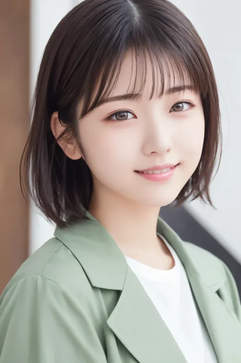 beautiful Japanese woman ,(Winter clothes:1.2), 20 years old、 light green coat、 ( RAW photo, best quality), (reality, realistic :1.4), clean looking 、iris、 Very Detailed Eyes and Face , beautiful detailed nose, beautiful eyes , perfect anatomy ove...