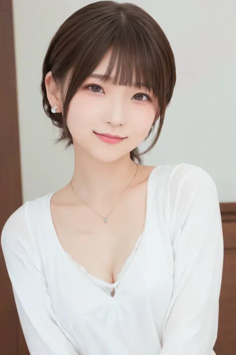 beautiful Japanese woman ,(Winter clothes:1.2), 20 years old、 Down Jacket、shirt、necklace、、 ( RAW photo, best quality), (reality, realistic :1.4), clean looking 、iris、 Very Detailed Eyes and Face , beautiful detailed nose, beautiful eyes , perfect anatomy o...
