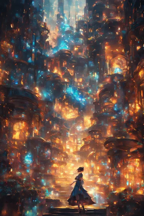 (masterpiece,best quality),icy spires and domes, reminiscent of a magical castle from a fairy tale,The environment is bathed in vibrant, glowing hues of blue creating an ethereal, dream-like atmosphere,luminous trees that appear to be covered in soft frost...