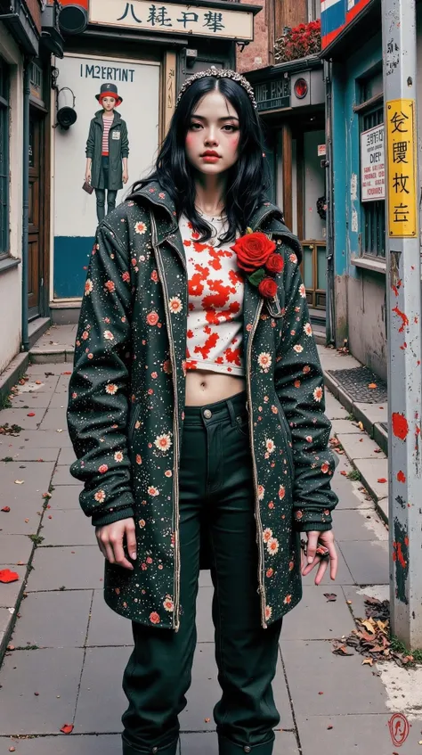 masterpiece、newest、Incredible Christmas、best quality、 Amazing quality、Ultra HD,Very Beautiful、Surreal、Expressive、1 woman in f,Dark Green Sportswear,sidewalk,Traffic Sign Light,Speed Limit, Cityscape ,Public Service Announcement,daisy,k4_illu、abstract、 Trad...