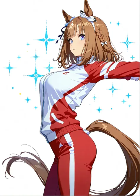 {best quality}, {very aesthetic}, {ultra-detailed}, {best illustration}, {masterpiece}, detailed,
perfect anatomy, 1girl, almond eye, umamusume, tail, feminine, female anatomy, ideal ratio body proportions, 8 heads tall, track jacket, Stretching, from s...