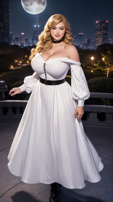 donnatroy, DisneyAurora, Beautiful woman (((Kate Upton:Dianna Agron:0.9))) 27 years old, (((shoulder length wavy honey blonde hair, hair pulled back with bangs))) sexy, voluptuous, cherry Red lipstick, violet eyeshadow, hands free, standing, leaning back a...