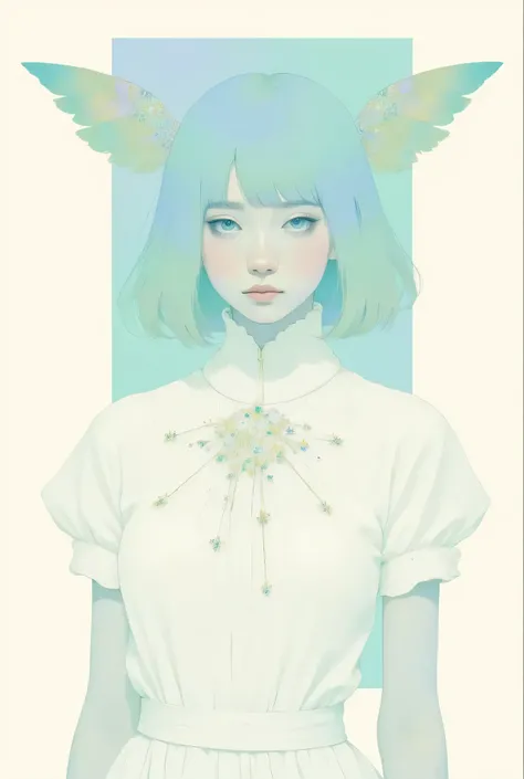 collage painting、masterpiece, Illustrations, Japanese women are naked、wearing minimal cloth、in the sexiest pose、embarrassing、,Cyberpunkな布を纏って、 Seaside in early summer、Cyberpunk、 surrealism、,Neon Art,Avant-garde,vector art、pale painting、Ashida Aina、smile