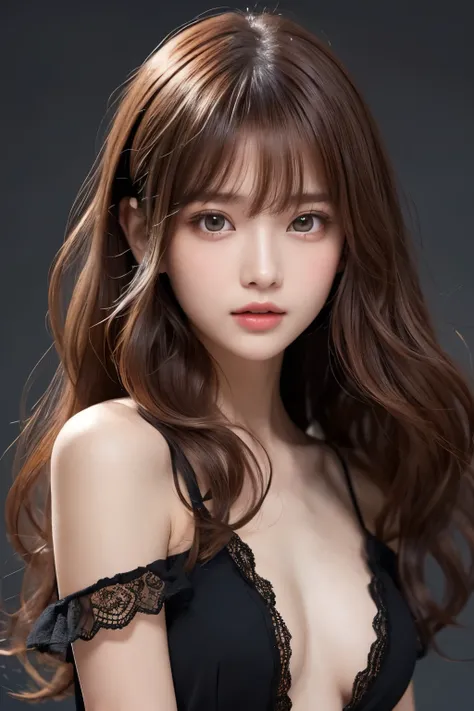 1girl, (a beauty girl, delicate girl, beautiful girl, innocent girl:1.3), (18yo:1.3),
break, (black dress, lace, put out nudity), (cowboy shot, ruffle longskirt),
break, (white background:1.3),
break, very fine eyes, (symmetrical eyes:1.3),
break, (flat br...