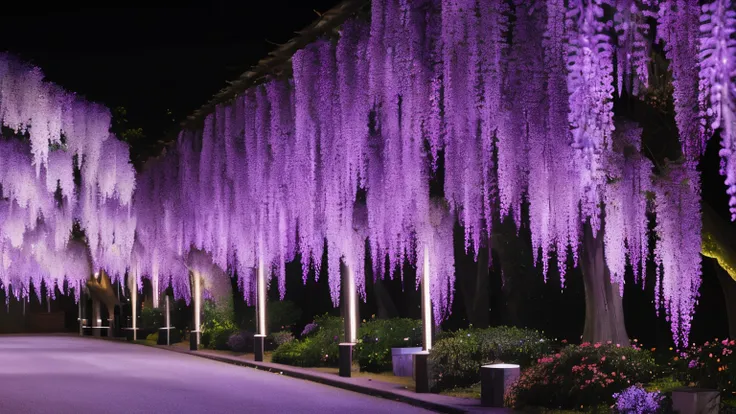 wisteria flower Night light up 16:9 Make it an image 2048 x 1144px