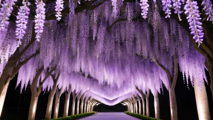 wisteria flower night light up 16:9 image 2048 x 1144px