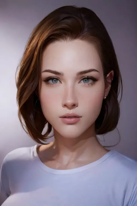 a close up of a woman with a white shirt and brown hair, portrait sophie mudd, accurate ultra realistic faces, photorealistic beautiful face, ultra - realistic faces, hyperrealistic beautiful face, ultra realistic faces, beautiful realistic face, young fem...