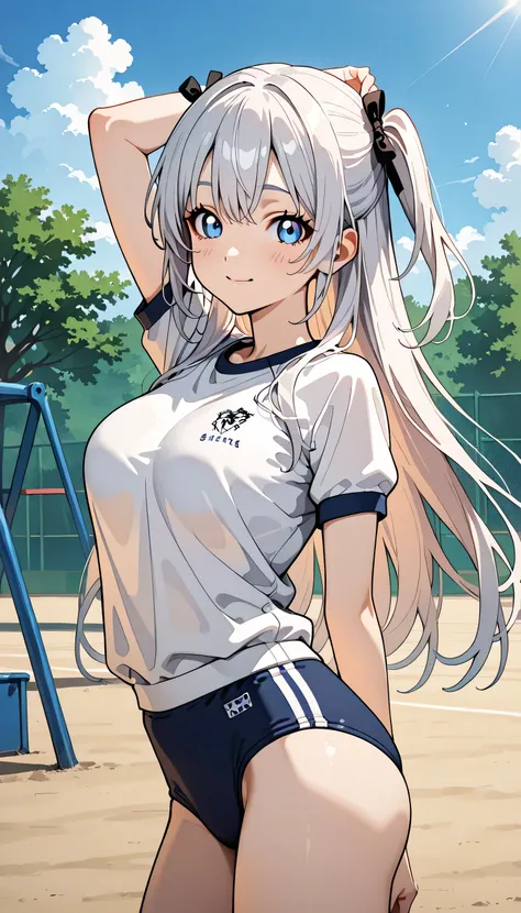 (score_9, score_8_up, score_7_up), source_Anime, absurd_res, white, blue, black, 1girls, solo, multiple girls, upper body, super fine illustration, an extremely delicate and beautiful, best quality, masterpiece, 8K, spring setting, lie down on the playgro...