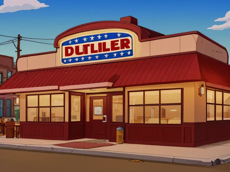 an exterior of a steel american diner in a town