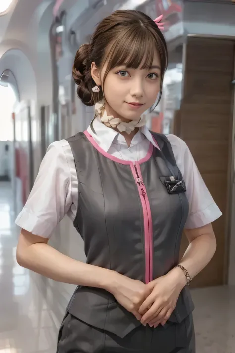 (masterpiece:1.2, Highest Quality:1.2), 32kHDR, high resolution, (alone、from her surroundings)、( waiting for a streetcar on the station platform、Professional Lighting)、Empty waiting for a streetcar on the station platform background 、( realistic style of...