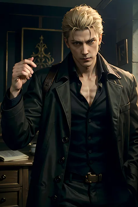 ((Exquisite detail, masterpiece, best quality))
by ReAlbert Wesker, 1 man, alone, blonde, Grab the collar of a coat