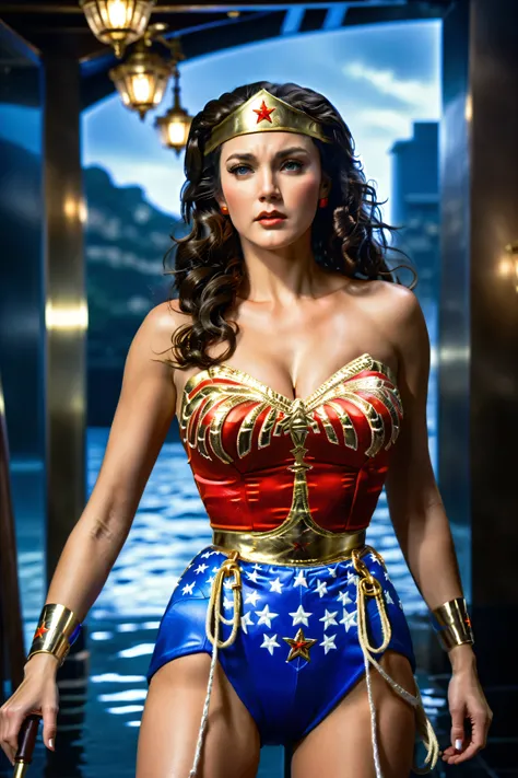  Perfect Wonder Woman costume､Brown Hair,  masterpiece、Pretty Girl、best quality, 超high resolution, (Reality: 1.4), movie lighting,so beautiful、beautiful white skin、(超Reality的な)、(high resolution)、(32k)、(Very detailed)、detailed, Brown Hair､20 years old、Ergon...