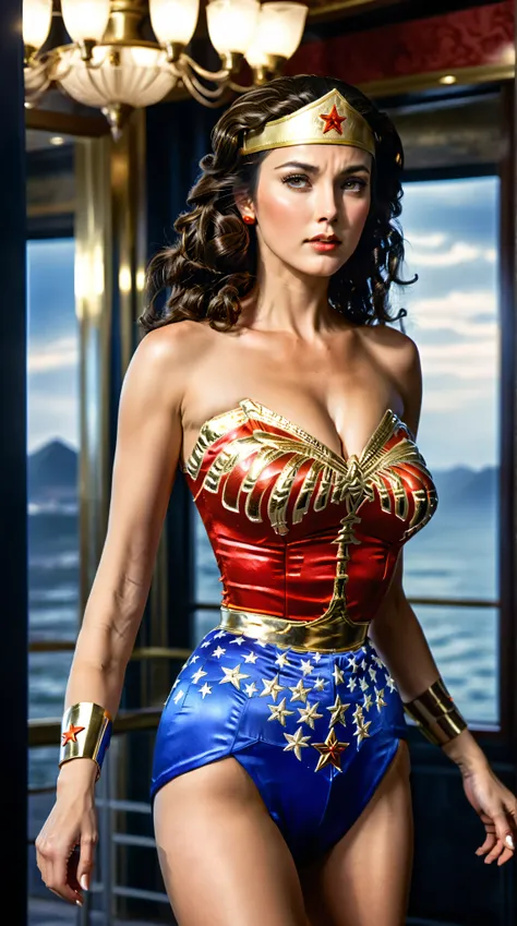  Perfect Wonder Woman costume､brown hair,  masterpiece、 Beautiful girl wearing hijab 、is the best quality, 超high resolution, (Reality: 1.4), movie lighting,so beautiful、beautiful white skin、(超Reality的な)、(high resolution)、(32k)、(Very detailed)、detailed, bro...
