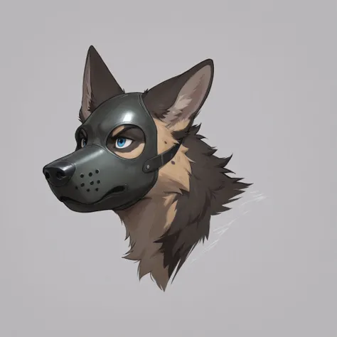 Furry, 1boy, highly detailed, breathtaking, male only, 18+, headshot, pup mask, german shepherd, white background