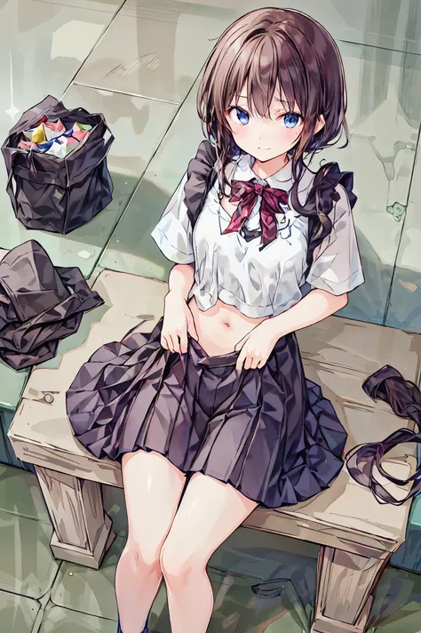 1 girl、maid、is sitting、frill socks、from below、 Ashikiri、embarrassing、 Bicycle shorts、puffy lips、toeless legwear、Cross Race Legwear、masterpiece、Highest Quality、 Hair,shortcuts,unkempt hair,Short braided hair,Neat, slender beautiful woman, correct posture,Sm...