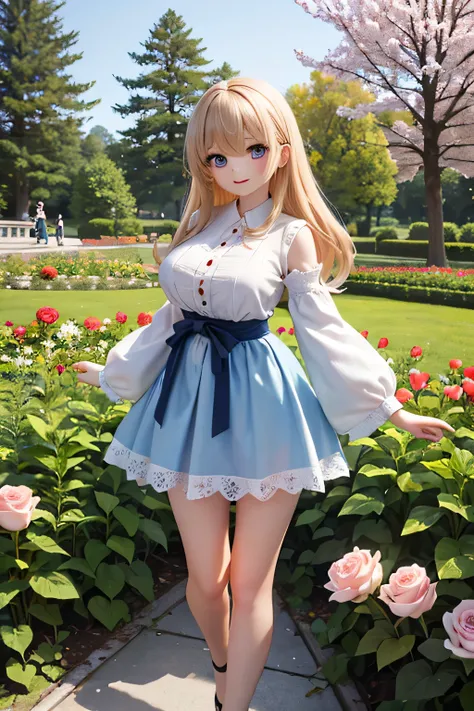 Highest Quality、high resolution、(high image quality:1.4)、masterpiece、detailed background、(very detailed face:1.4)、(detailed eyes:1.4)、age beauty、(huge breasts:1.3)、Anatomically Correct、perfect body line、Loosely rolled half-up、Sunny Afternoon、Large rose garden with roses in full bloom、バラのアーチの下でsmileを見せている、blue sky and green trees in the background々、cobblestone path to feet、 pretty atmosphere 、smile、

(Of spring Two women enjoying the rose garden:1.5)、

white lace blouse with a transparent design on the sleeves、pink mid-length tulle skirt、Light blue or lavender floral dress with waist ribbon、Light beige or mint green puff sleeve cotton blouse、 floral flared skirt、
Jindai Botanical Gardens、Approximately 400 varieties、5,It's the largest rose garden in Tokyo where over 000 roses are in full bloom、Old Furukawa Gardens、Western-style and rose garden、You can enjoy about 90 varieties of roses in a beautiful garden where Japanese gardens are in harmony、The atmosphere that makes you feel Taisho romance is attractive、Keisei Rose Garden、about 1,600 varieties、10,It's one of the Kanto rose gardens where 000 roses are in full bloom、Yokohama English Garden、about 2,A garden where you can enjoy 200 varieties of roses and features an English-style design、seasonal flowers that are in full bloom々add color、very beautiful