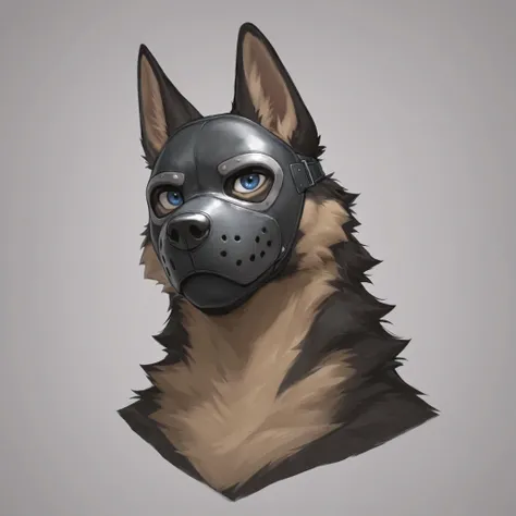Furry, 1boy, highly detailed, breathtaking, male only, 18+, headshot, pup mask, german shepherd, white background