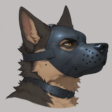 Furry, 1boy, highly detailed, breathtaking, male only, 18+, headshot, pup mask, german shepherd, white background