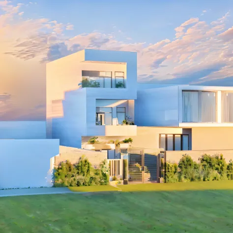 a rendering of a modern house with a lot of windows,  3 d render ,  showing 3D ,  complete house  , professional rendering image, high quality effect, architectural render,  complex 3D image ,  complex 3D renderings ,  digital enhancement  ,  showing 3D , ...