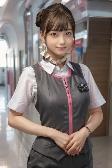 (masterpiece:1.2, Highest Quality:1.2), 32kHDR, high resolution, (alone、One Girl on a Break)、( waiting for a streetcar on the station platform、Professional Lighting)、Empty waiting for a streetcar on the station platform background 、( realistic style of a ...