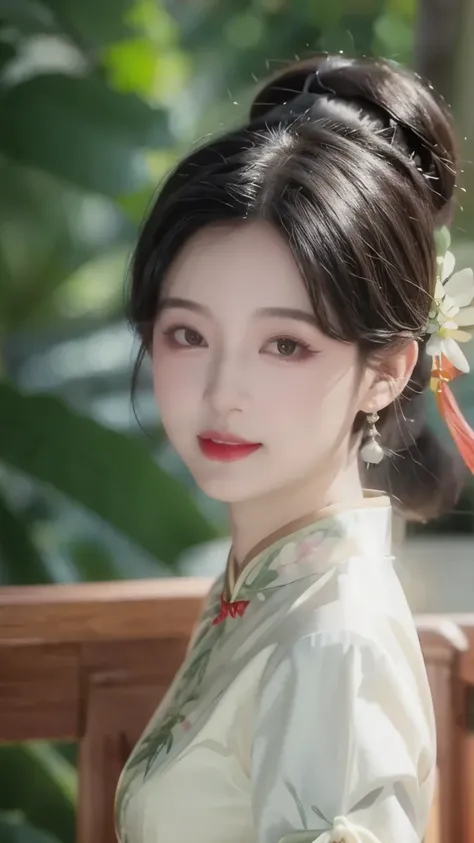 1 beautiful girl，best quality，（painting：1.5），big ，torii，，depth of field， detailed face ，facial focus，ribbon_trim，（watching the audience：1.25），Smile，Thick lips，Real People，cheongsam