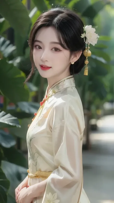 1 beautiful girl，best quality，（painting：1.5），big ，torii，，depth of field， detailed face ，facial focus，ribbon_trim，（watching the audience：1.25），Smile，Thick lips，Real People，cheongsam