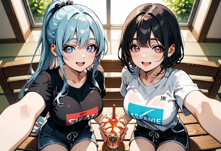 (ultra-detailed)), (highly detailed CG illustration), (best quality:1.2), ultra-highly detailed, colorful composition, artistic photoshoot, 2girls, duo focus, the two of us are on shoulders, good friends, moe anime character, dainty facial structure, baby ...